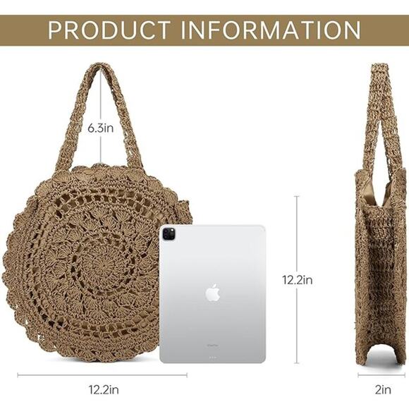 BOGO. Boho Handmade Woven Straw Bag Dark Brown Beach Tote, BOGO Buy 1 Get 1 Free - Picture 4 of 7